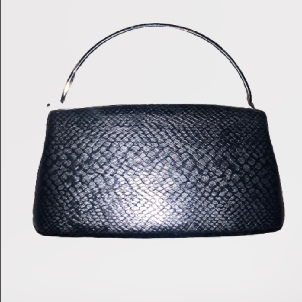 BIJOUX TERNER Black silver snakeskin print bag